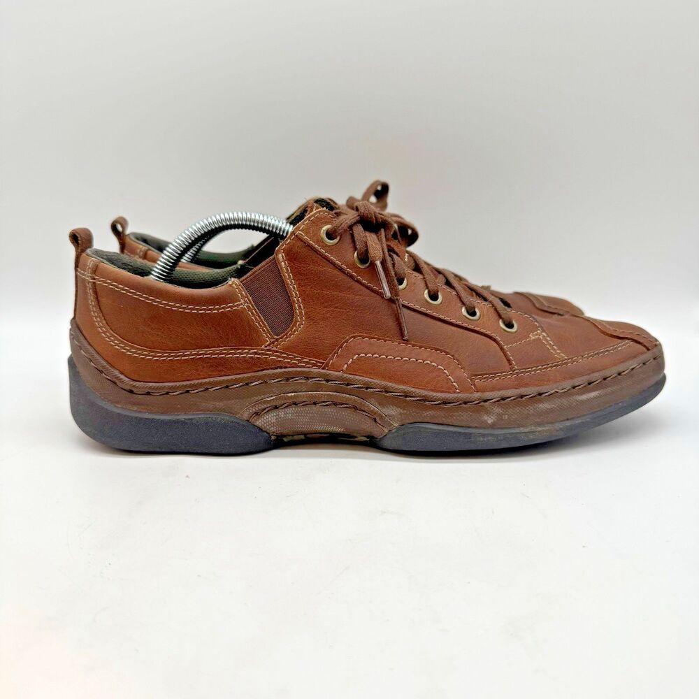Clarks Brown Leather Comfort Casual Shoes Men's 10.5M Lace Up Camo Oxfords